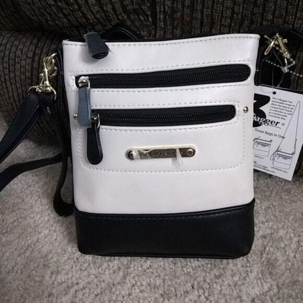 Stone Mountain bone & black leather convertible crossbody bag